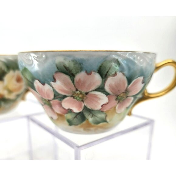 Hand-Painted Floral Porcelain Tea Cups With Gold Handles Vintage Set Of 2 jj3703 - Picture 5 of 12